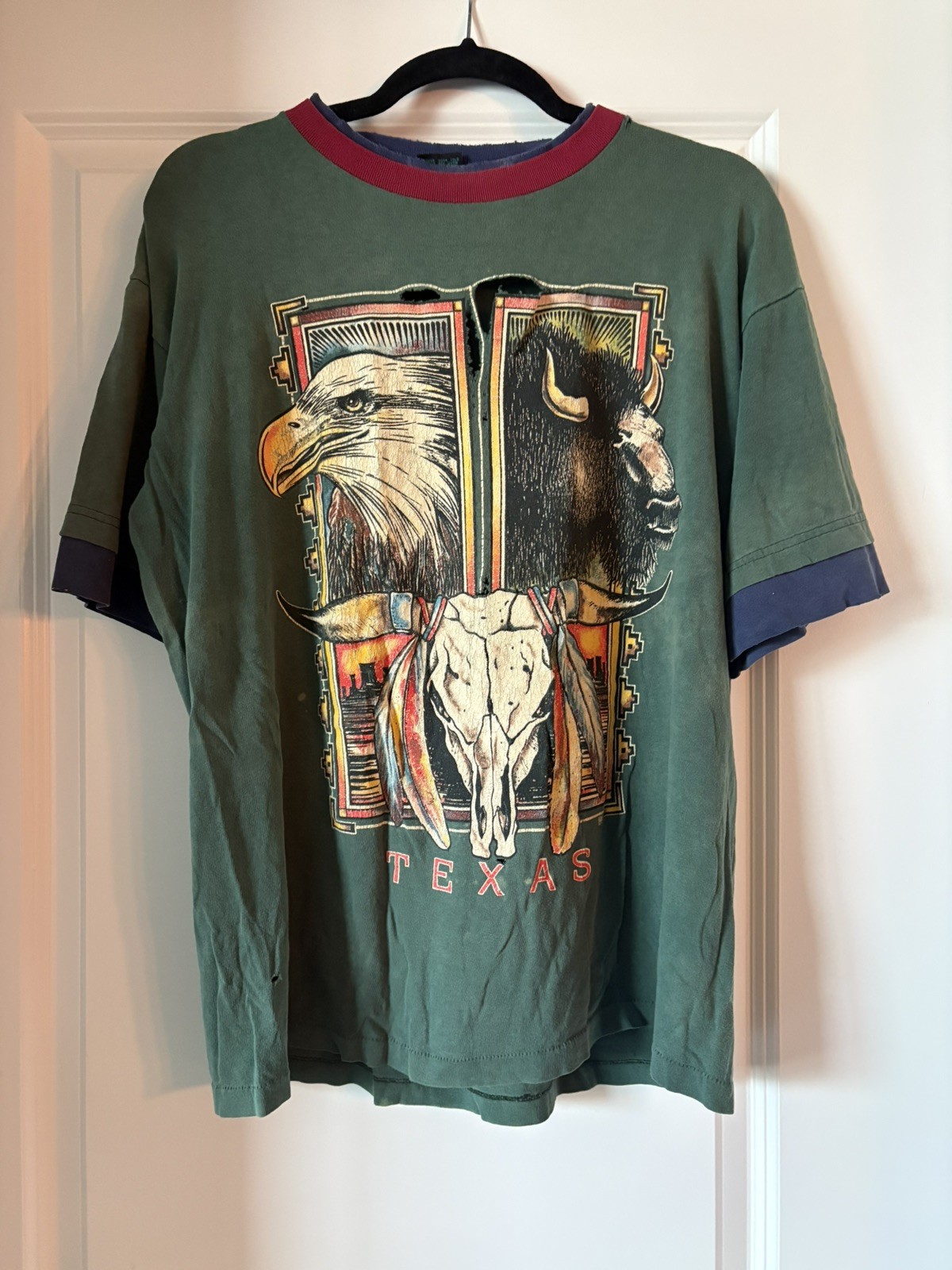 Vintage Tee’s Limited Texas Double Collar T-Shirt Green Purple Mens L USA Made