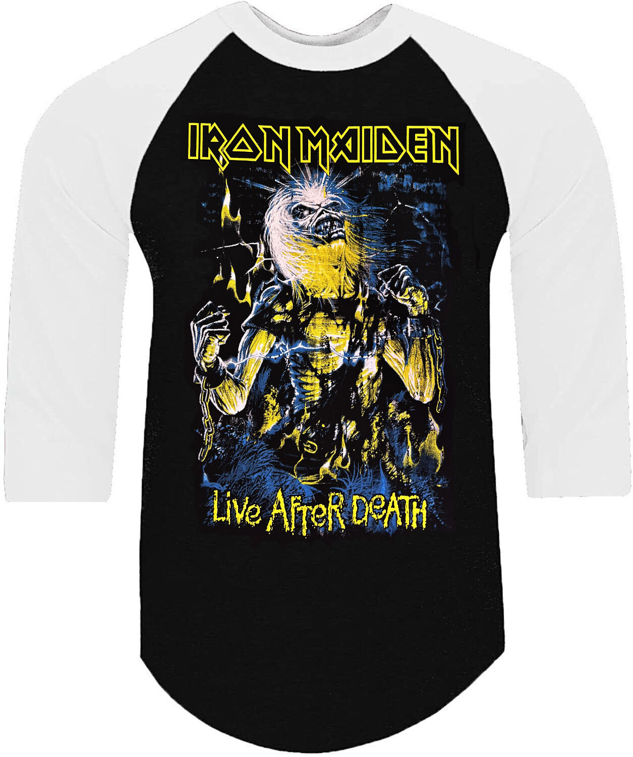IRON MAIDEN LIVE AFTER DEATH PUNK ROCK SHIRT RAGLAN 3/4 SLEEVE B/W