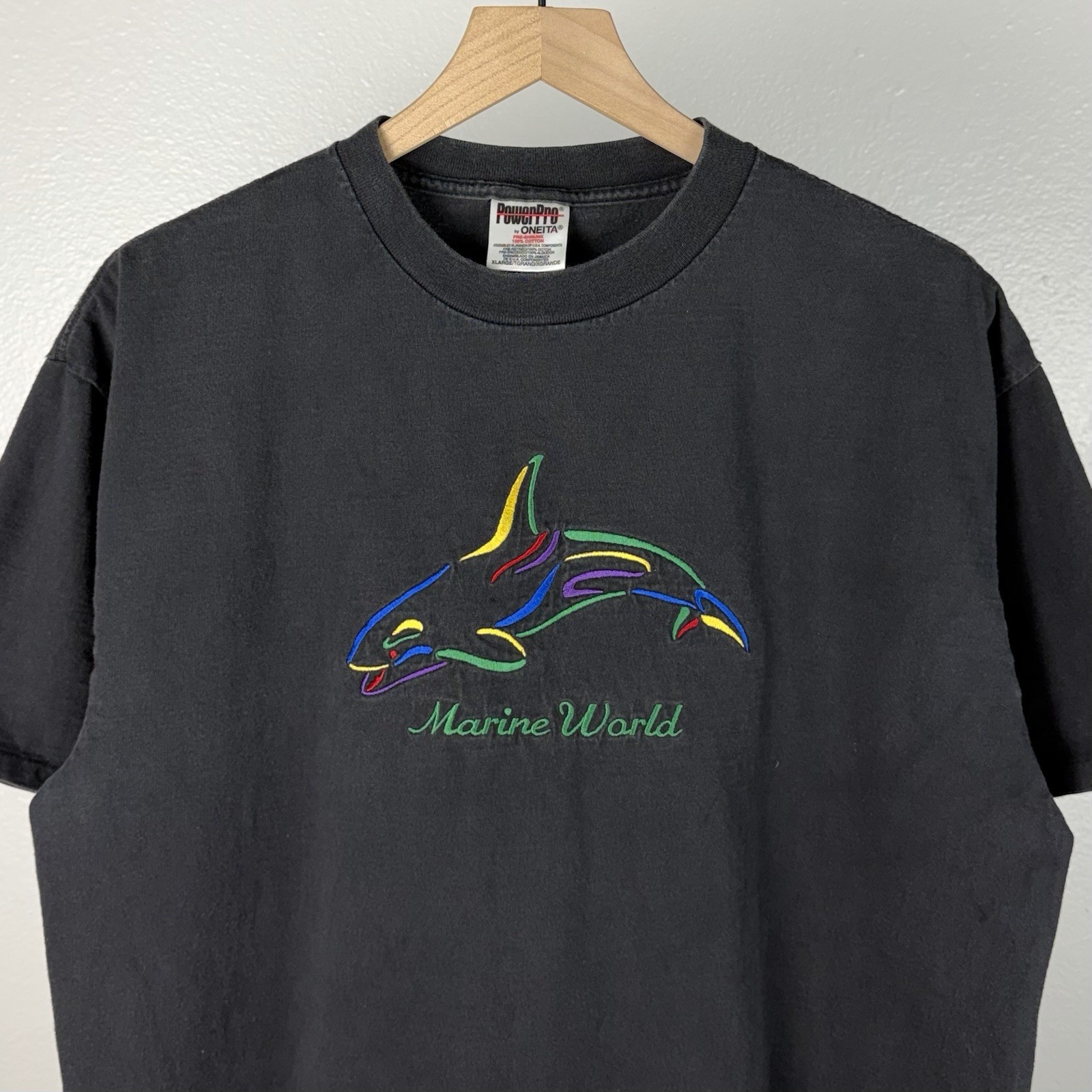 Vintage Marine World Single Stitch Embroidered Whale Tourist T Shirt Size XL