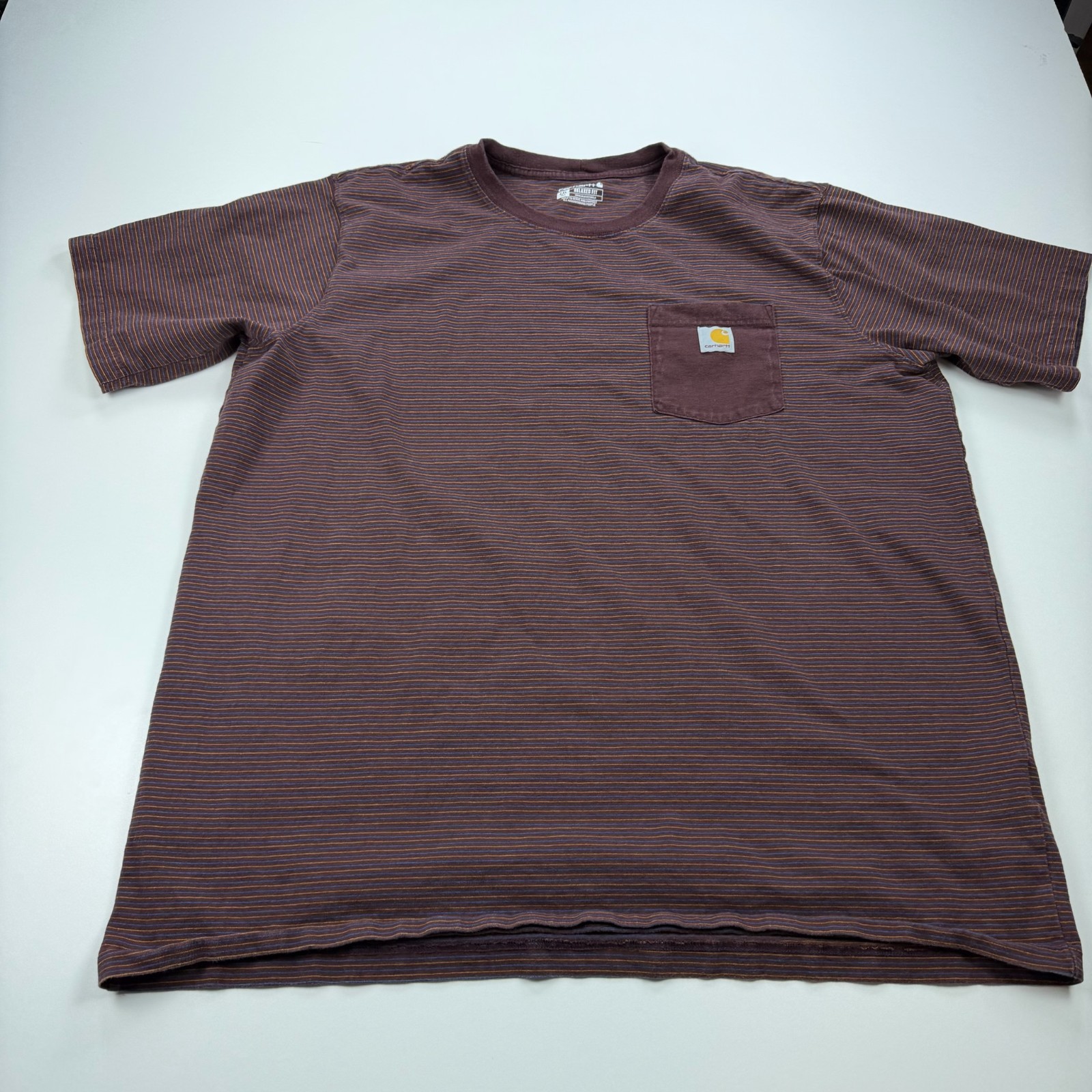 Carhartt Shirt Mens 2XL XXl REd Striped Crew Neck Original Fit Pockets