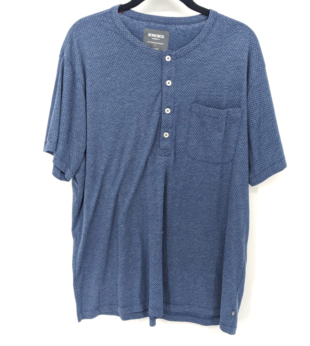 Bonobos Shirt Mens Large Blue Polka Dot Henley Button Front Pocket Casual Top