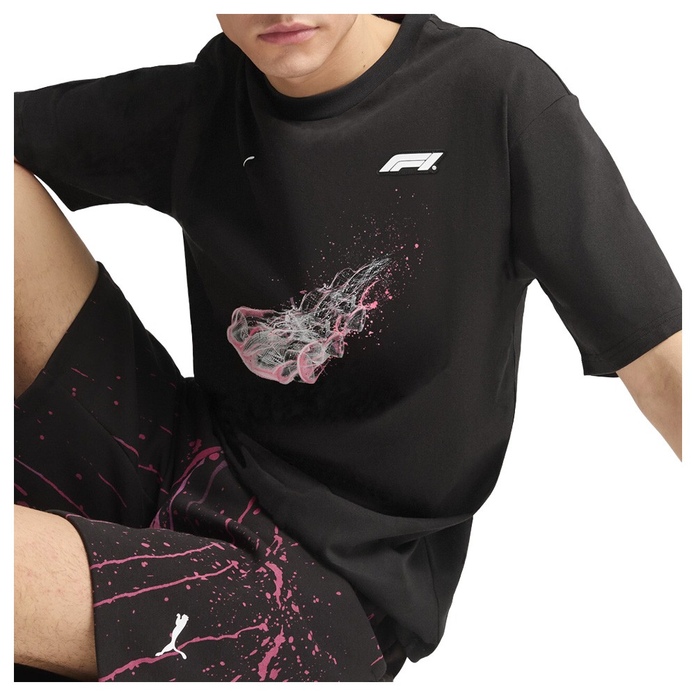PUMA F1 Color Splash Graphic Crew Neck Short Sleeve T-Shirt Mens Black Casual To