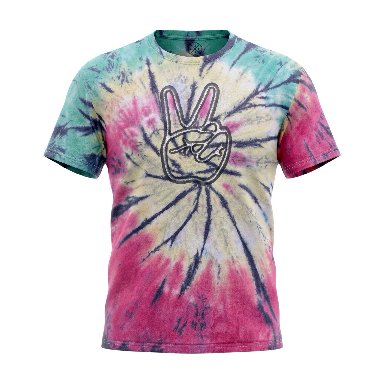DOM Peace Sign Embroidered Tie Dye T-Shirt Men XL Multi Color Spiral Graphic Tee