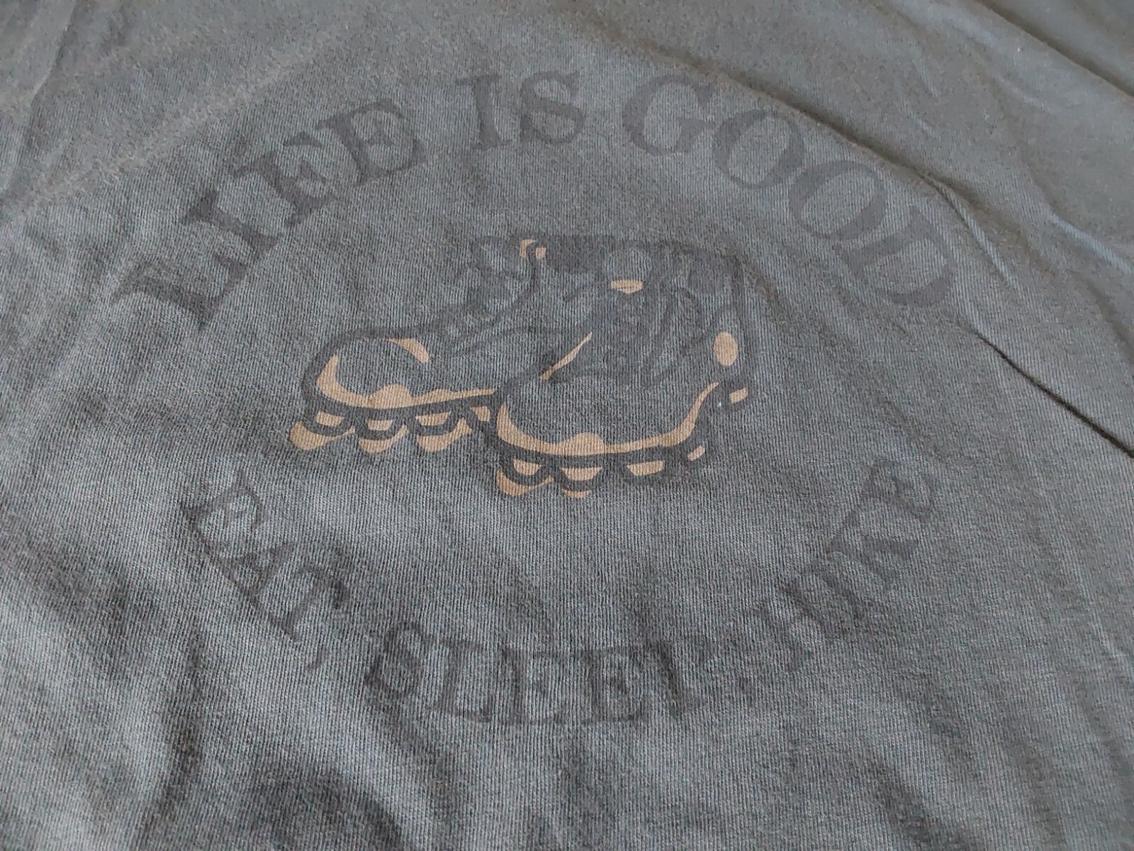 Life Is Good T Shirt Mens Size Large Blue Eat Sleep Hike Semi Fitted