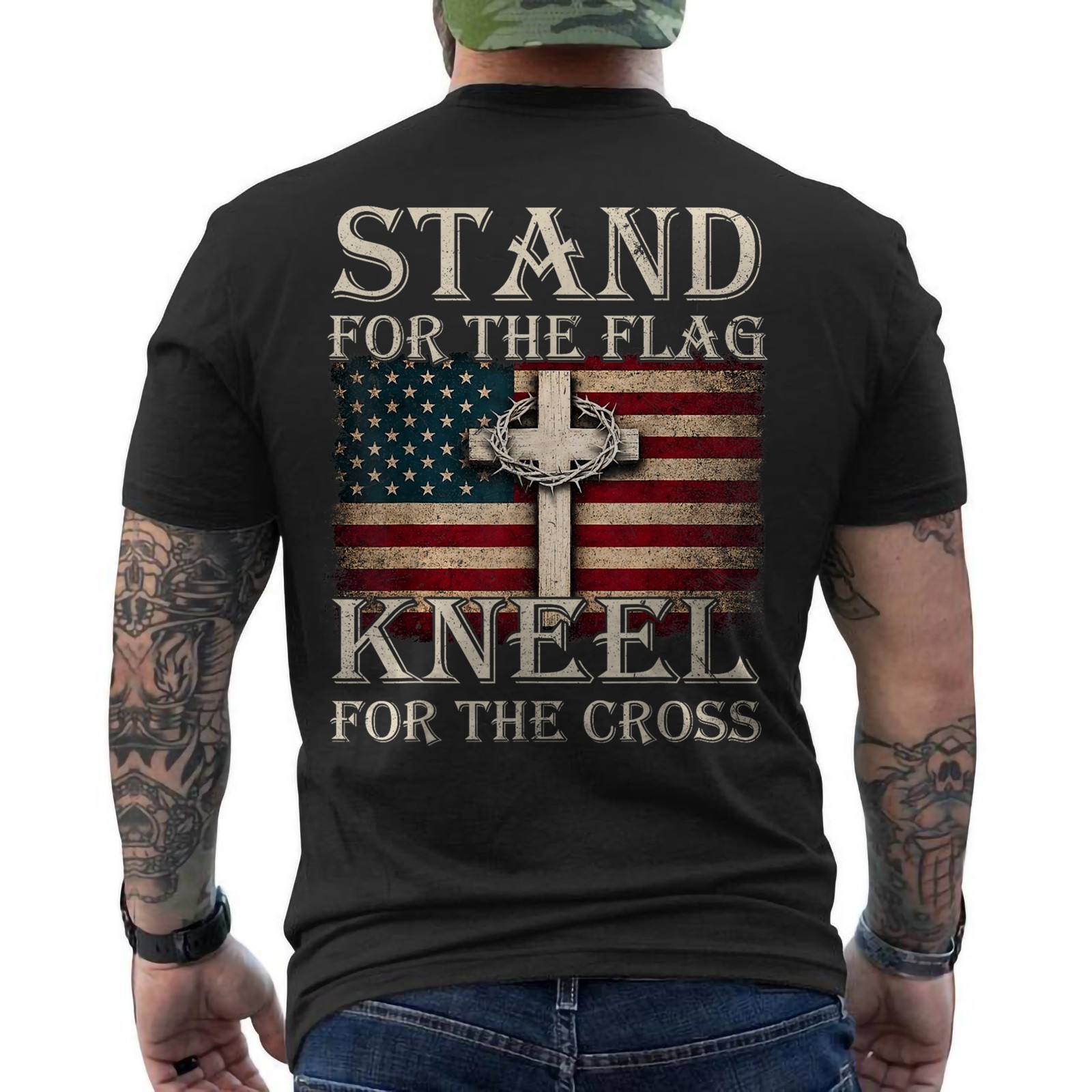 USA Flag Religious Quote 4th of July Christian Faith ON BACK T-Shirt