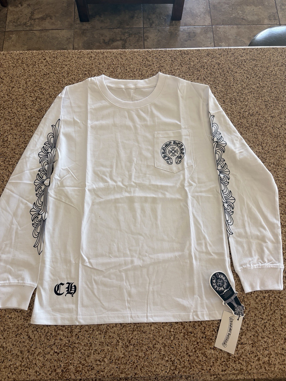 Chrome Hearts Los Angeles Men’s L White Long Sleeve Graphic Pocket Tee Cotton