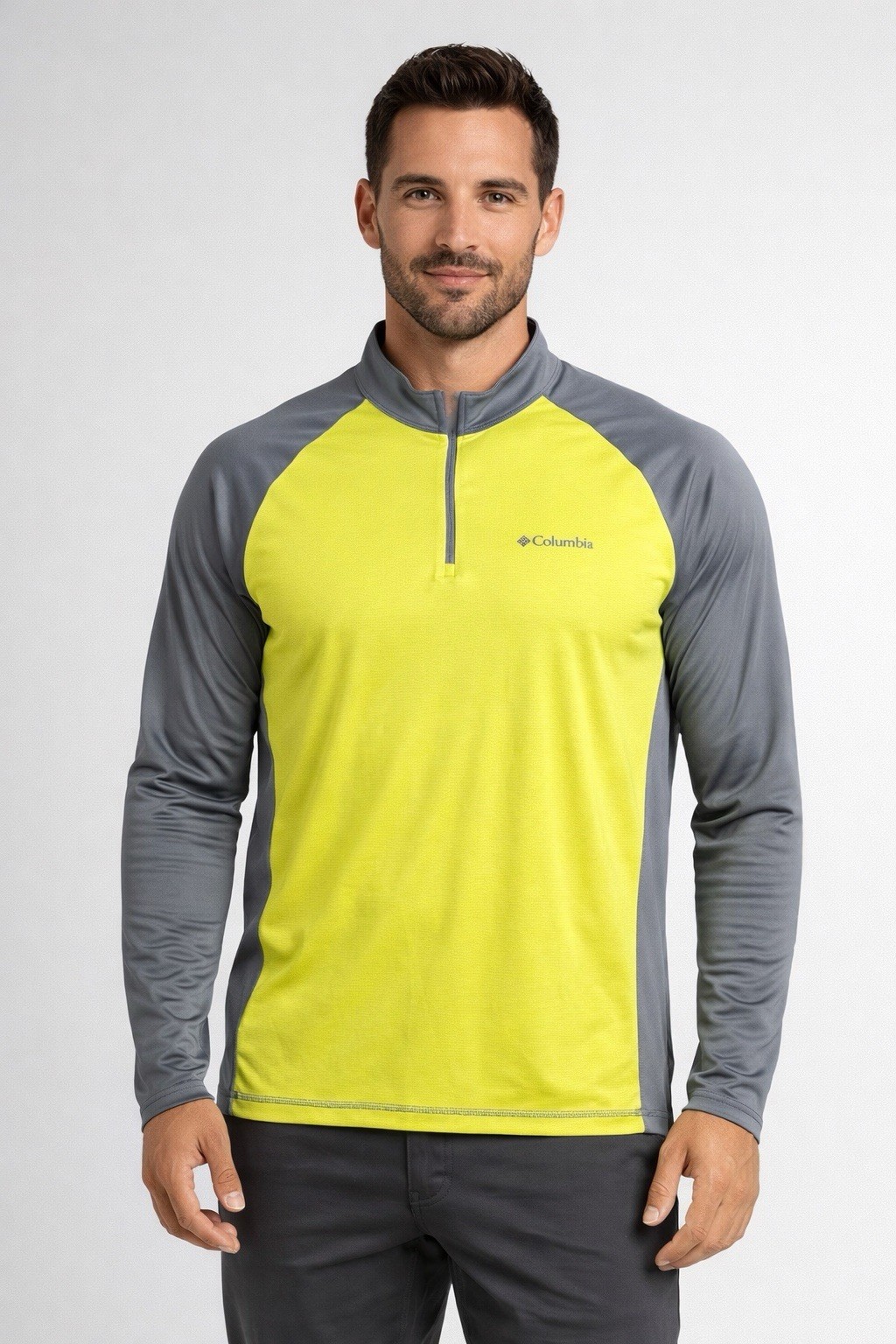 Columbia long sleeve Tee mens XL Omni Wick 1/4 zip shirt yellow gray performance