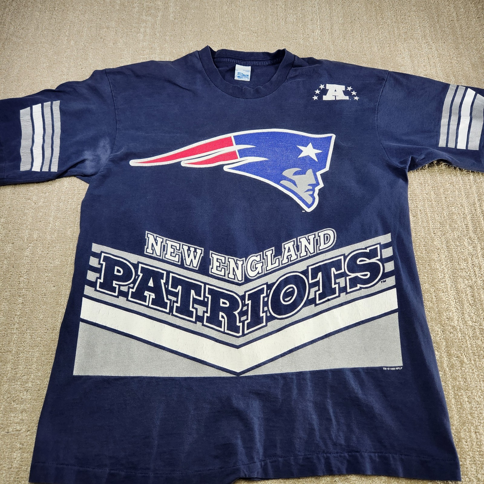 Vintage 90s New England Patriots Shirt Men XL AOP Salem Sports Single Stitch NFL