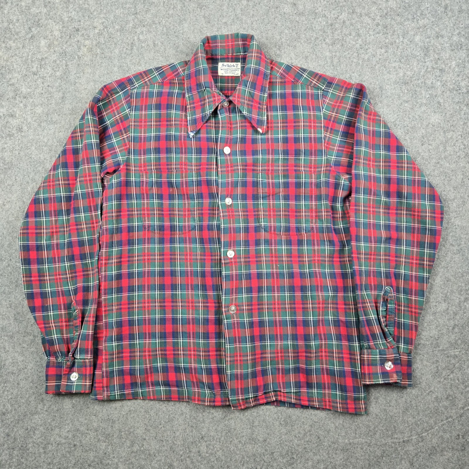 Vintage Selkirk Shirt Mens Small Red 70s 80s Button Up Plaid Woven Flannel USA