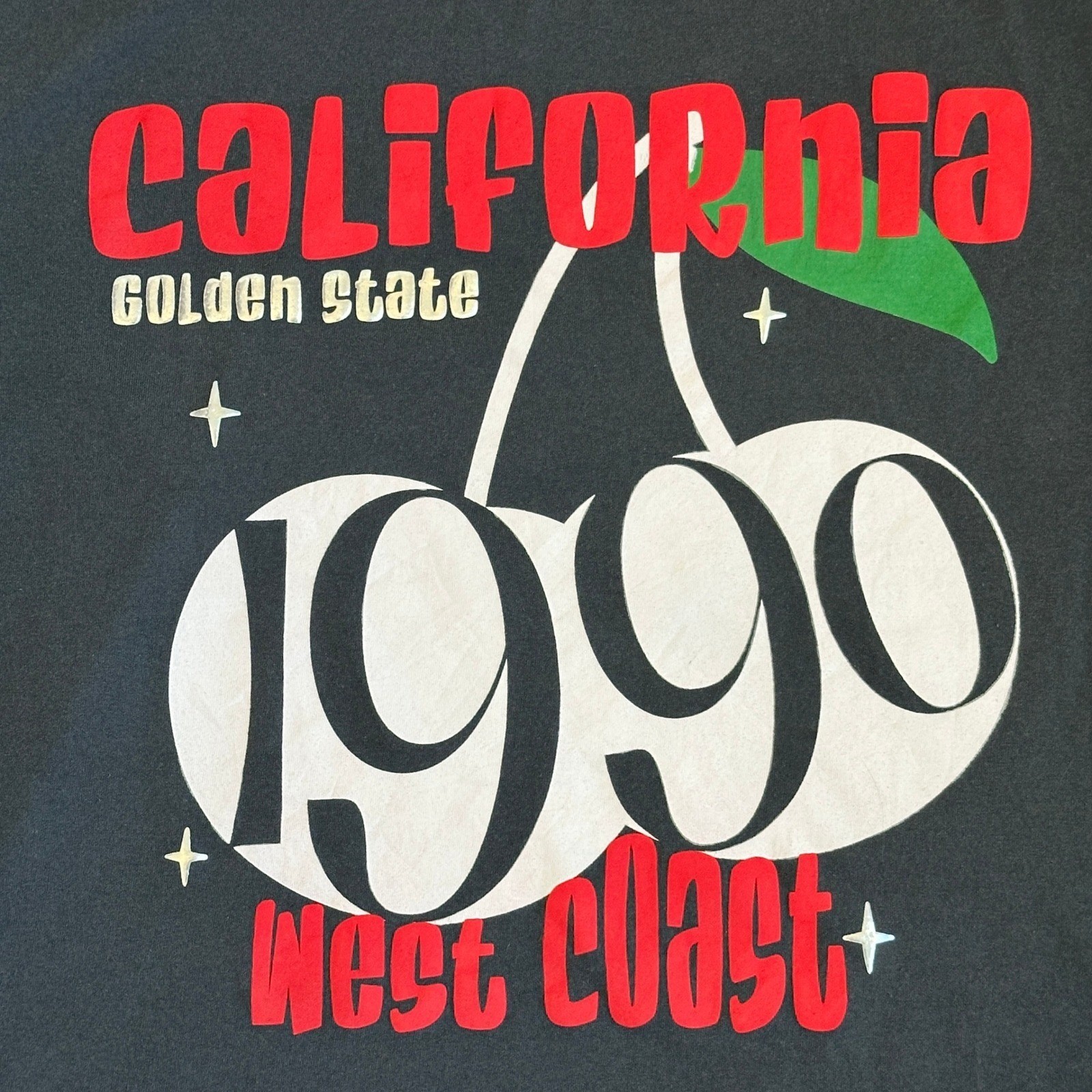 VTG Recycled Threads California 1990 Cherry Graphic Tshirt XL retro sustainable