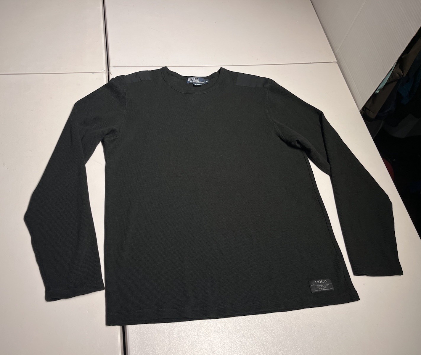 Polo Ralph Lauren Shirt Men’s XL Black Shoulder Patches Long Sleeve Army Cotton
