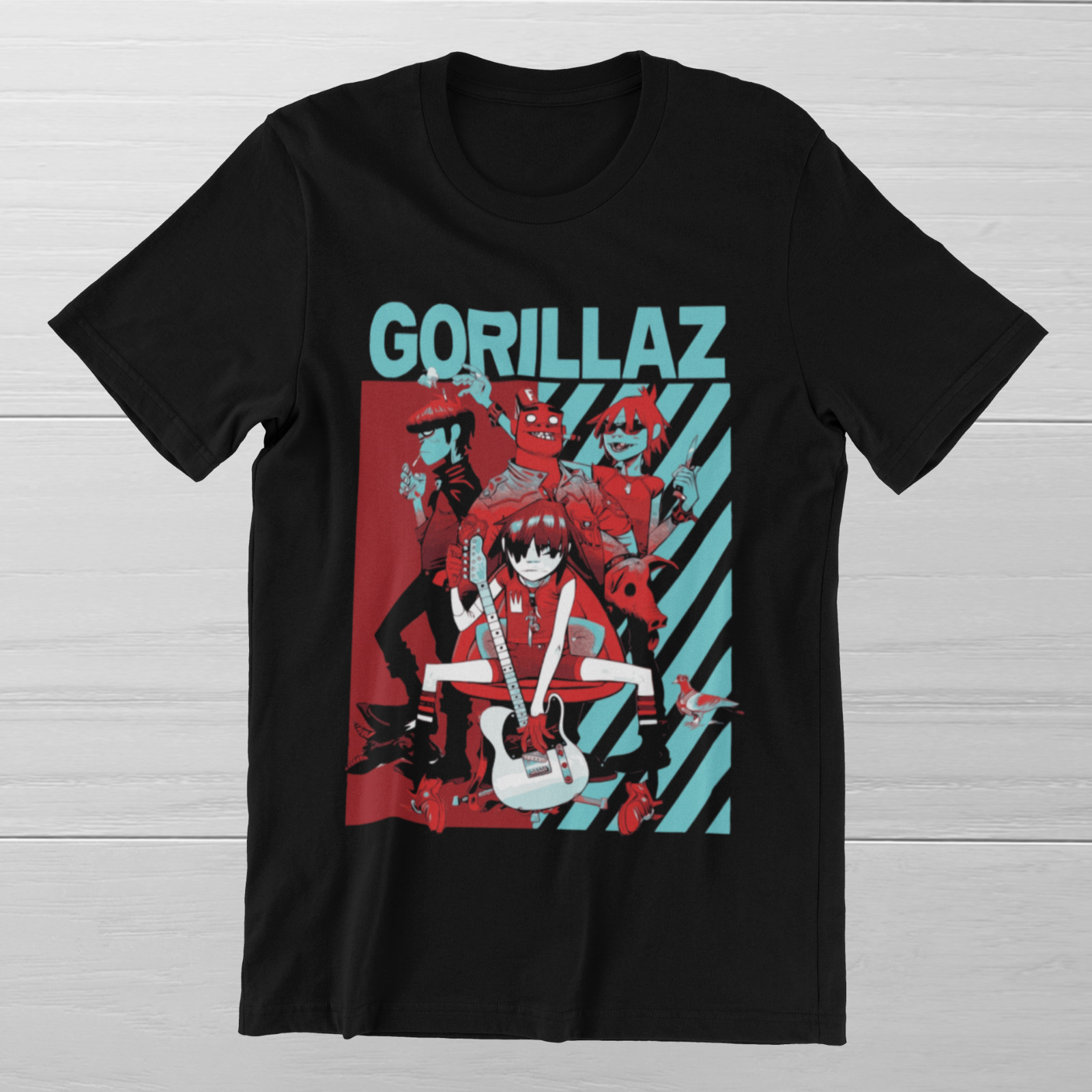 GORILLAZ T-Shirt Virtual Hip Hop Rock Band Concert on Ring Spun Cotton Tee