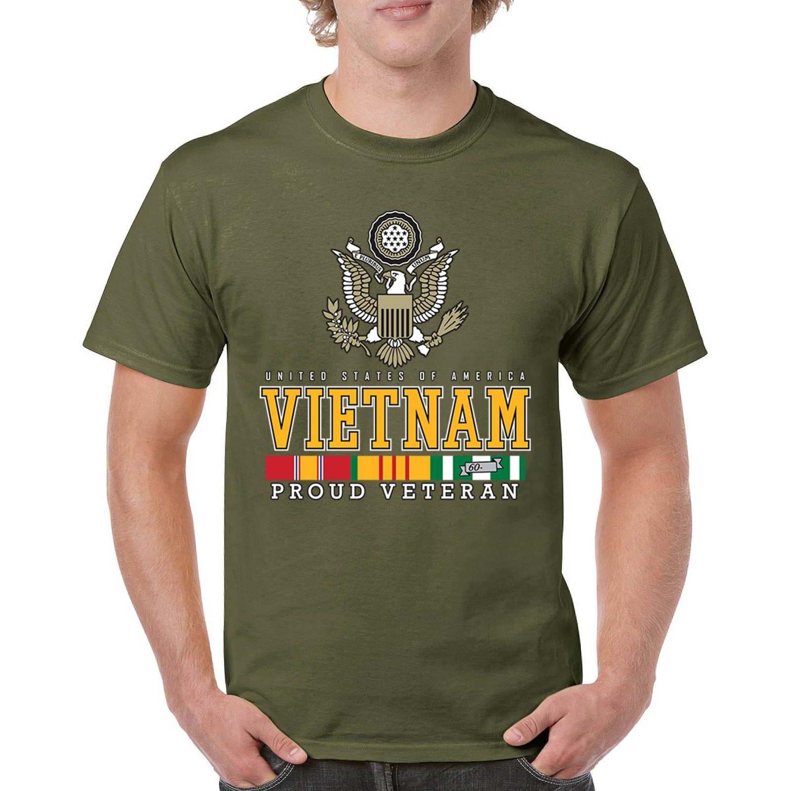 Vietnam War Proud Veteran T-shirt American Army Vet DD 214 Patriot Men’s Tee
