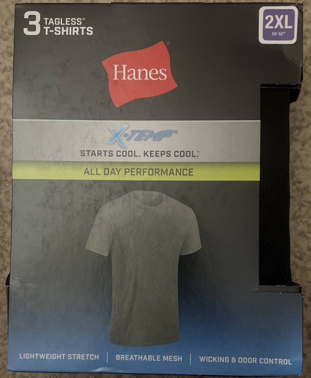 3 Pack Hanes Tagless T-Shirts Lightweight Stretch 2XL (50-52”)Gray Black (XQ)