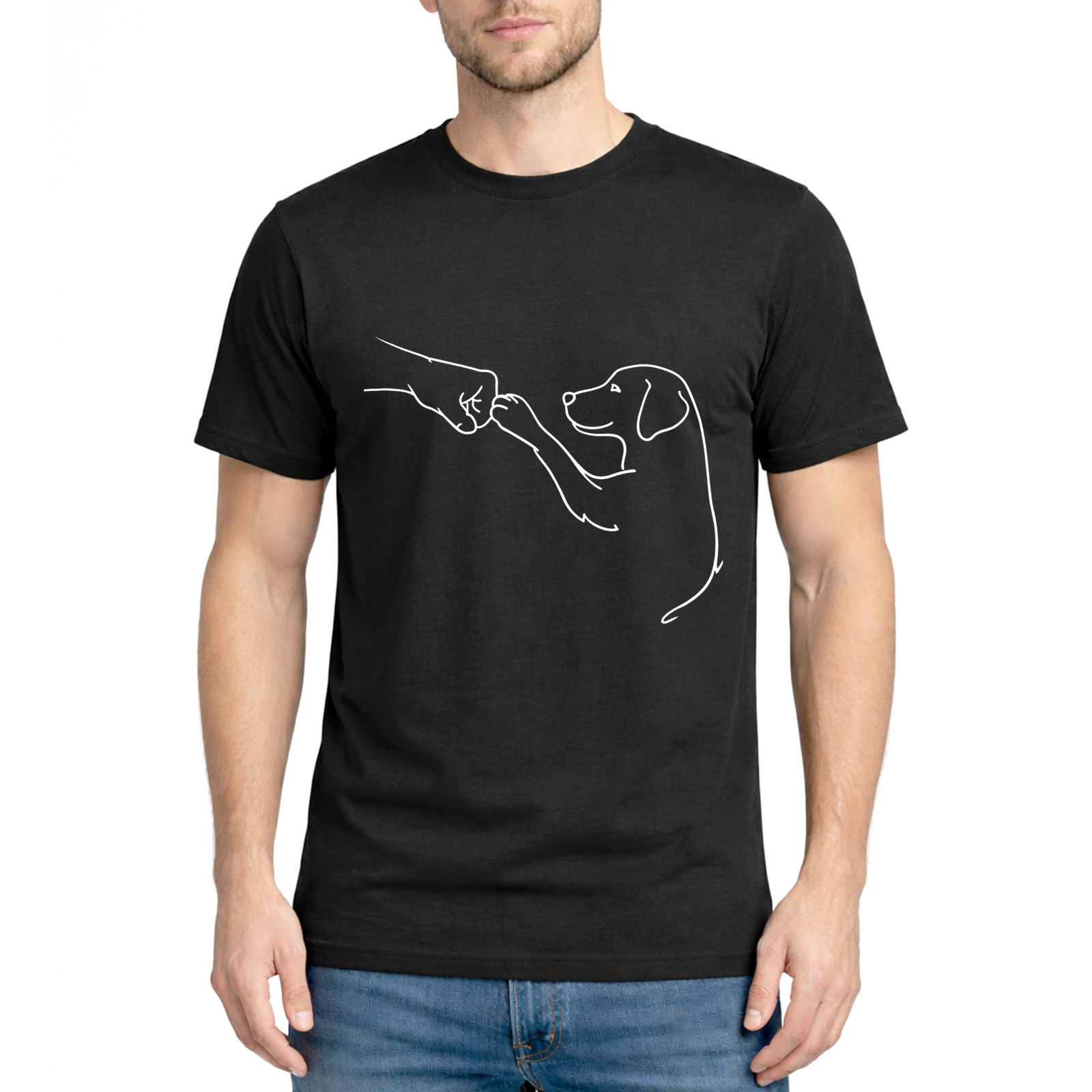 Minimalist Dog and Human Fist Bump Graphic Unisex T-Shirt Tee Casual Fit