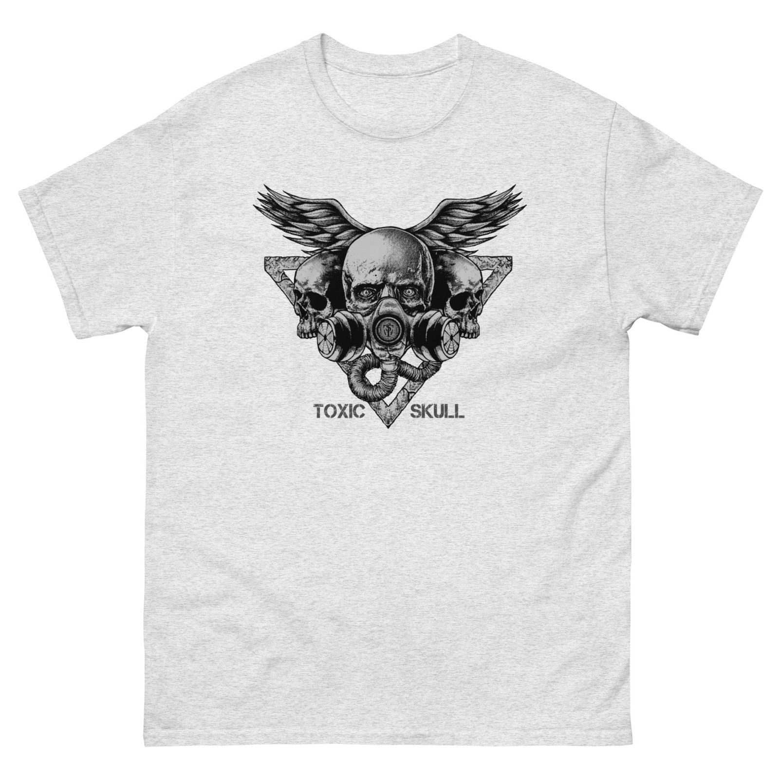 New Mens Ash Gray Classic T-Shirt “Skull N’Mask” S, M, L, XL, 2XL, 3XL, 4XL, 5XL