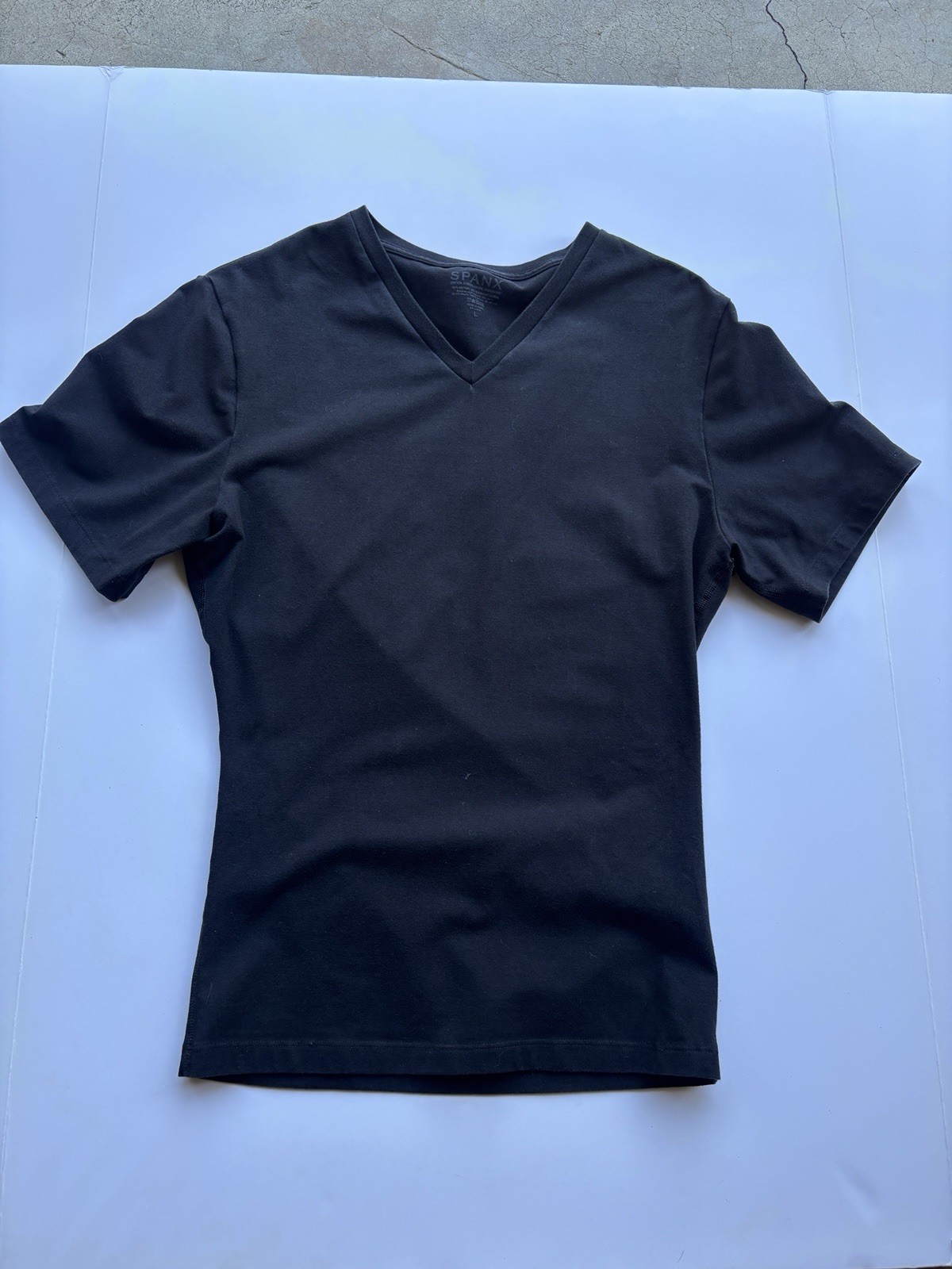 Spanx Cotton Compression Black V Neck Shirt sz L