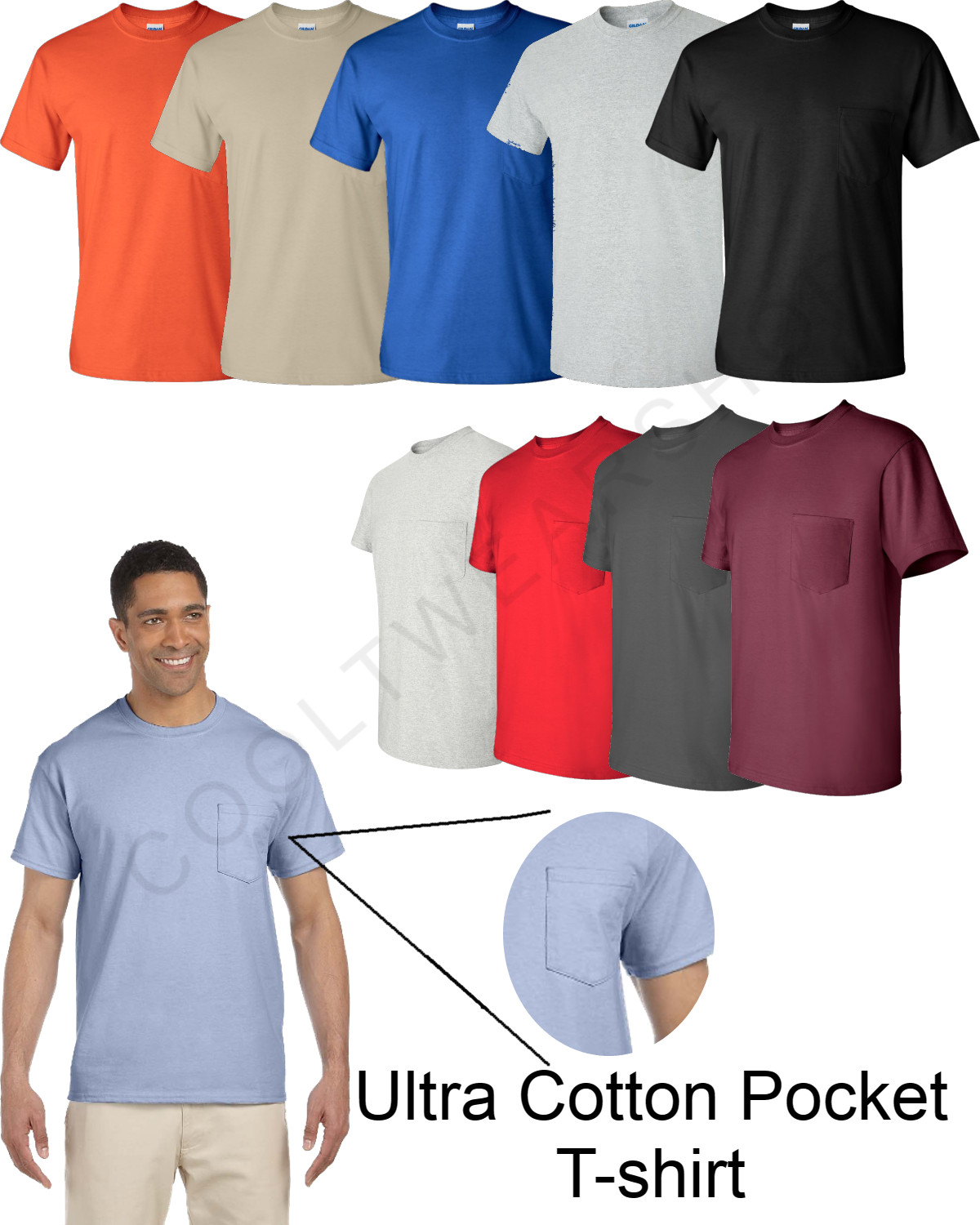 NEW Gildan Men’s Ultra Cotton Plain Crew Neck Short Sleeves Pocket T-Shirt 2300