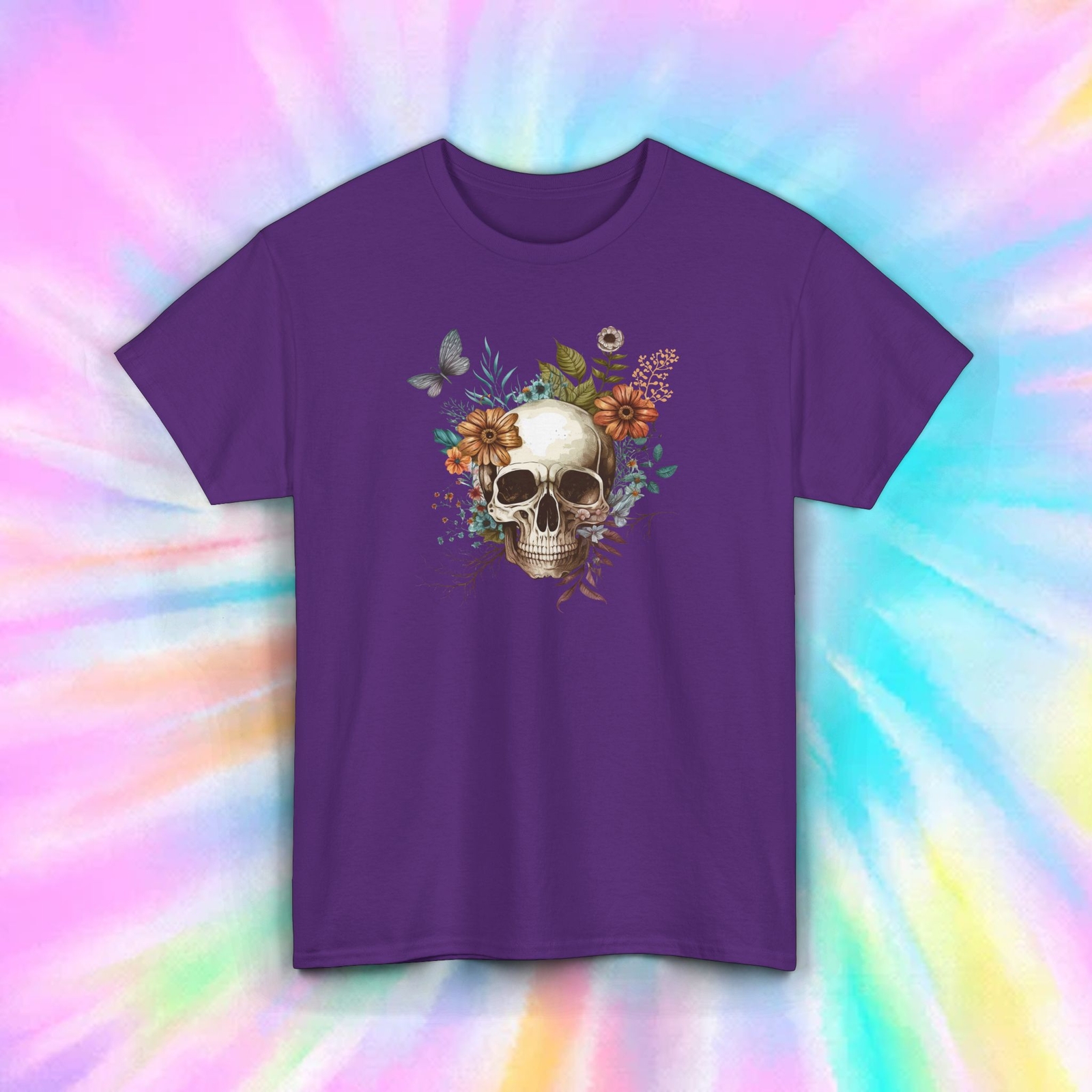 Floral Skull Gothic Art Butterfly Dark Aesthetic Graphic Tee Shirt S-5XL