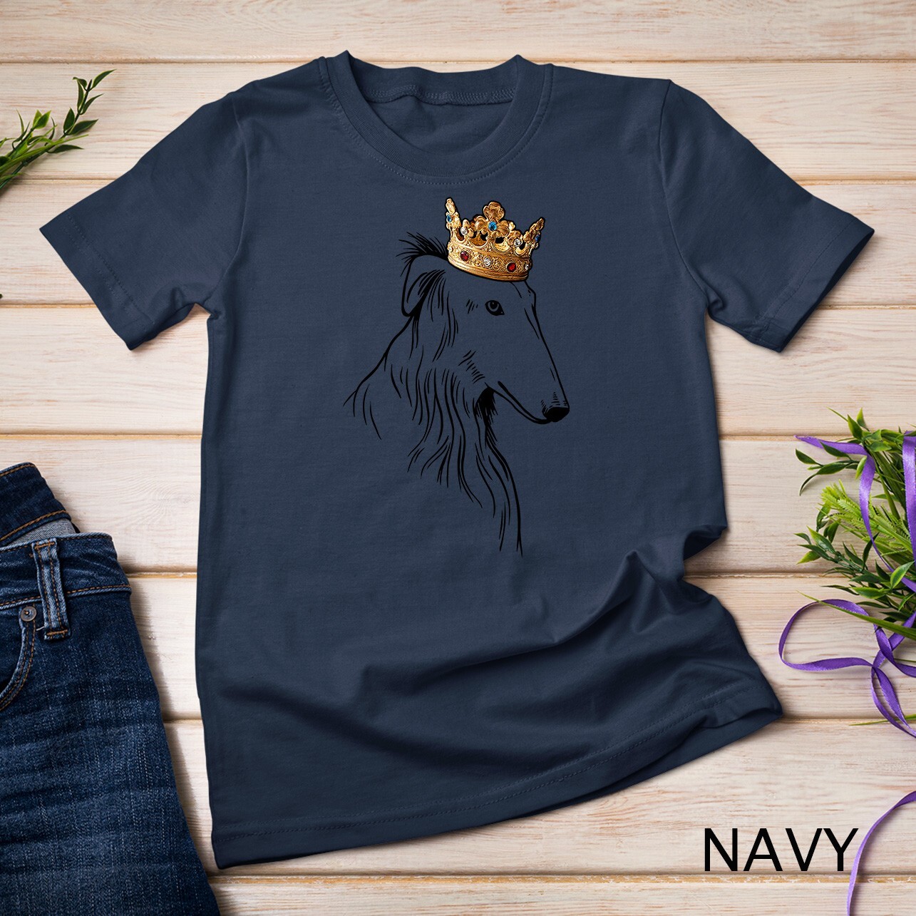 Borzoi Dog Wearing Crown Unisex T-shirt
