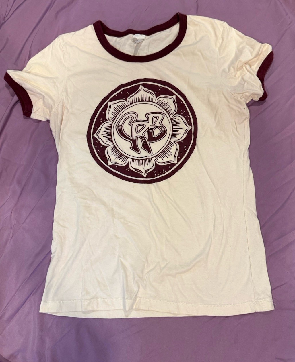 Chris Robinson Brotherhood CRB Ringer T Shirt Cream Burgundy Adult XL
