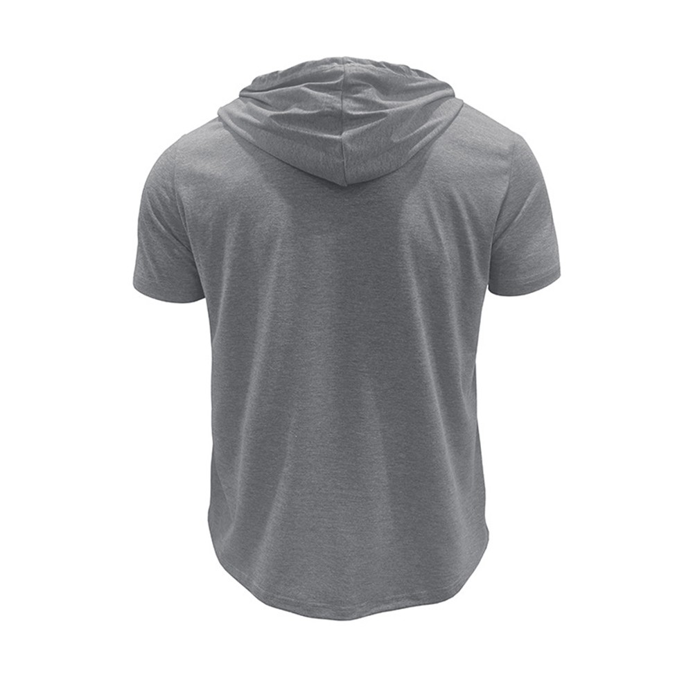 Men Short Sleeve Solid Hooded T-Shirt Tops Drawstring Casual Loose Blouse Shirt
