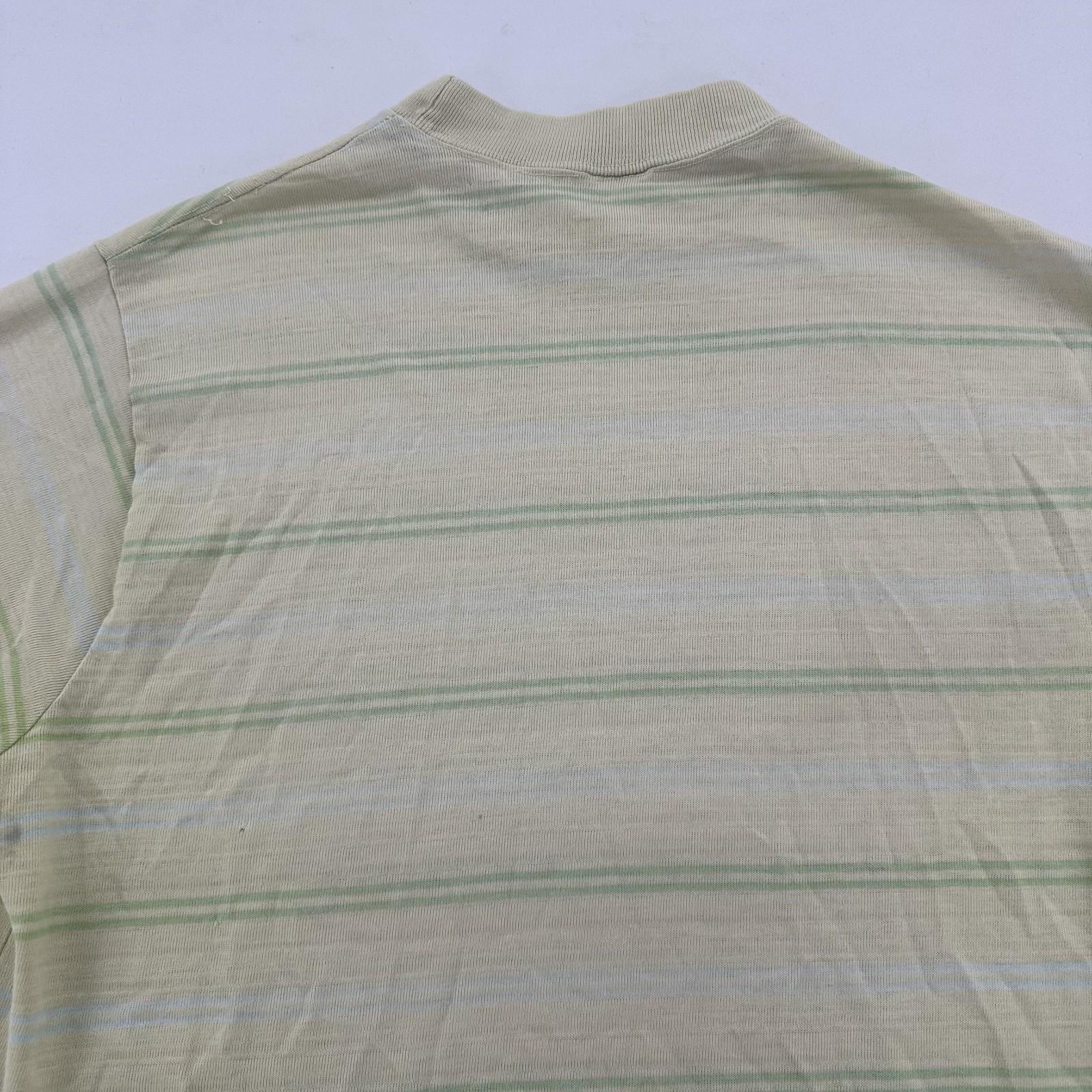 VTG 70s Sears Distressed Striped Green Thin Tight T Shirt Size Large