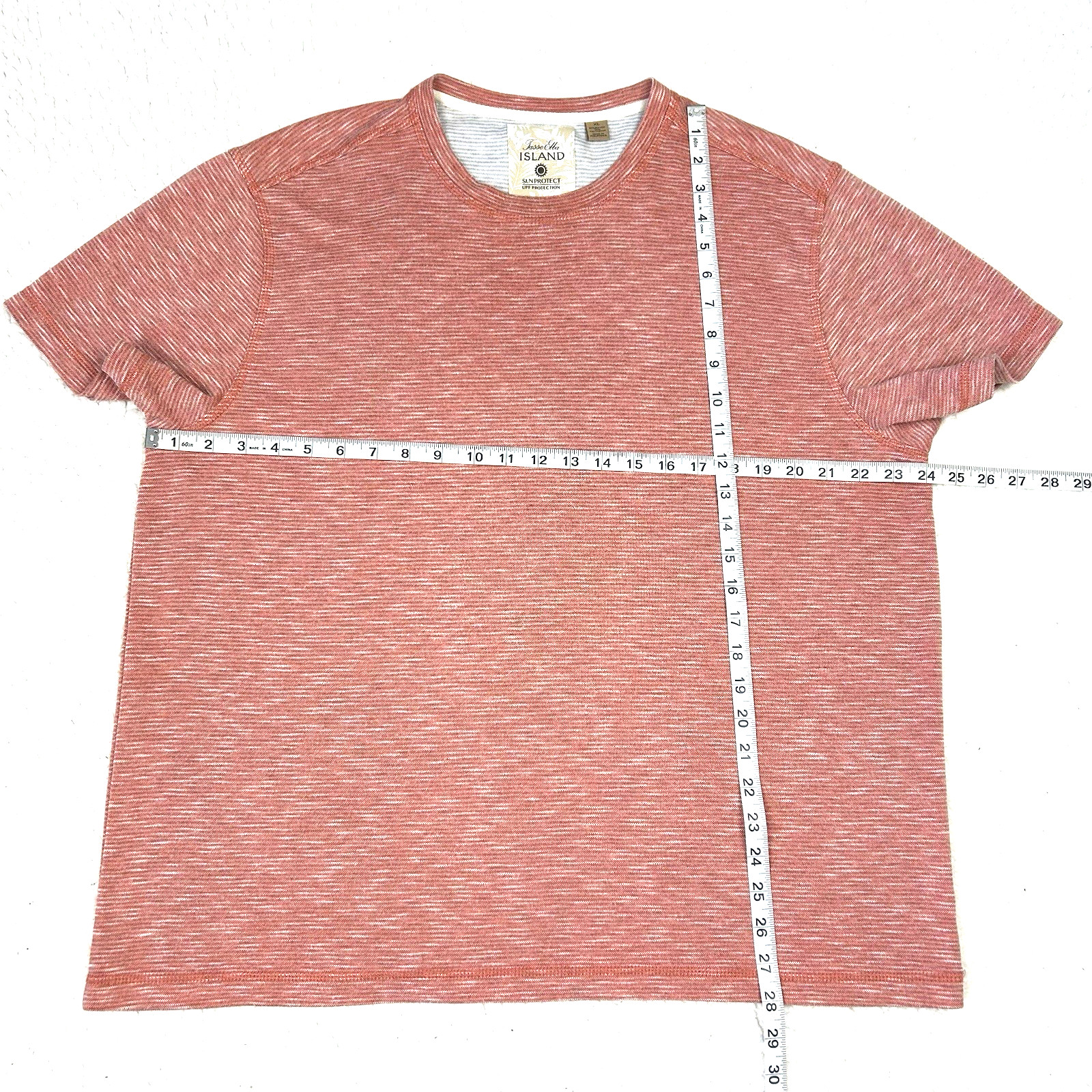 Tasso Elba Island T Shirt Mens XL Rust Striped UPF Sun Protection Rayon Blend