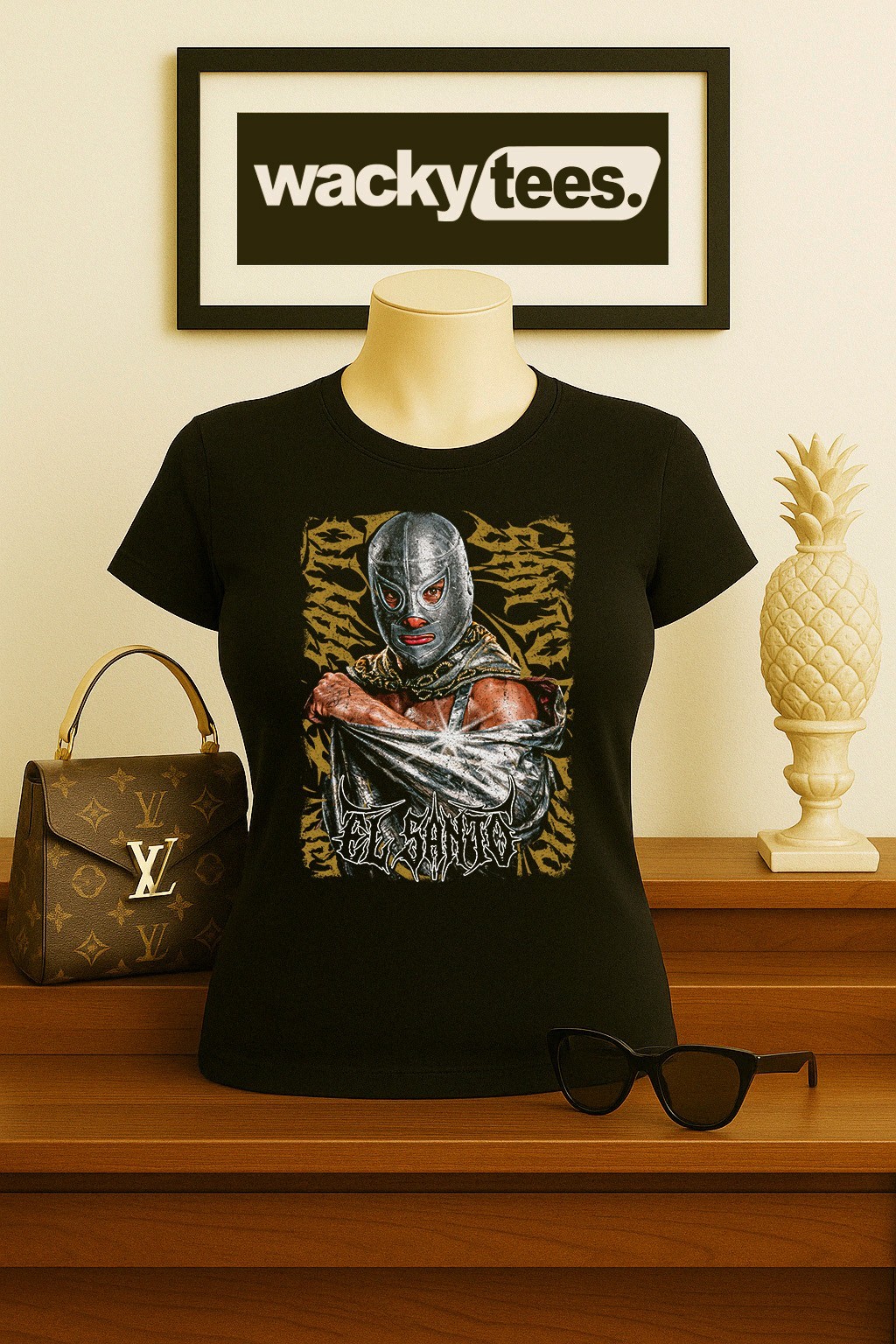 Lucha Libre El Santo Luchador Wrestling Oro Retro Style Graphic Tee Shirt