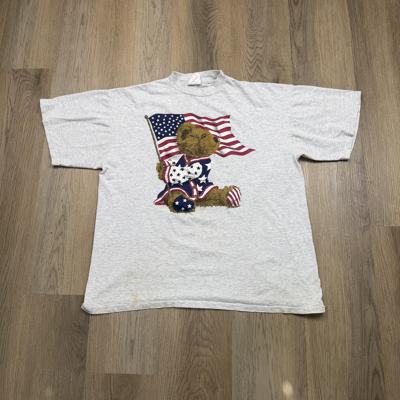 Gym:Stone Apparel Shirt Mens XL Gray Patriotic USA Flag Teddy Bear Graphic Tee