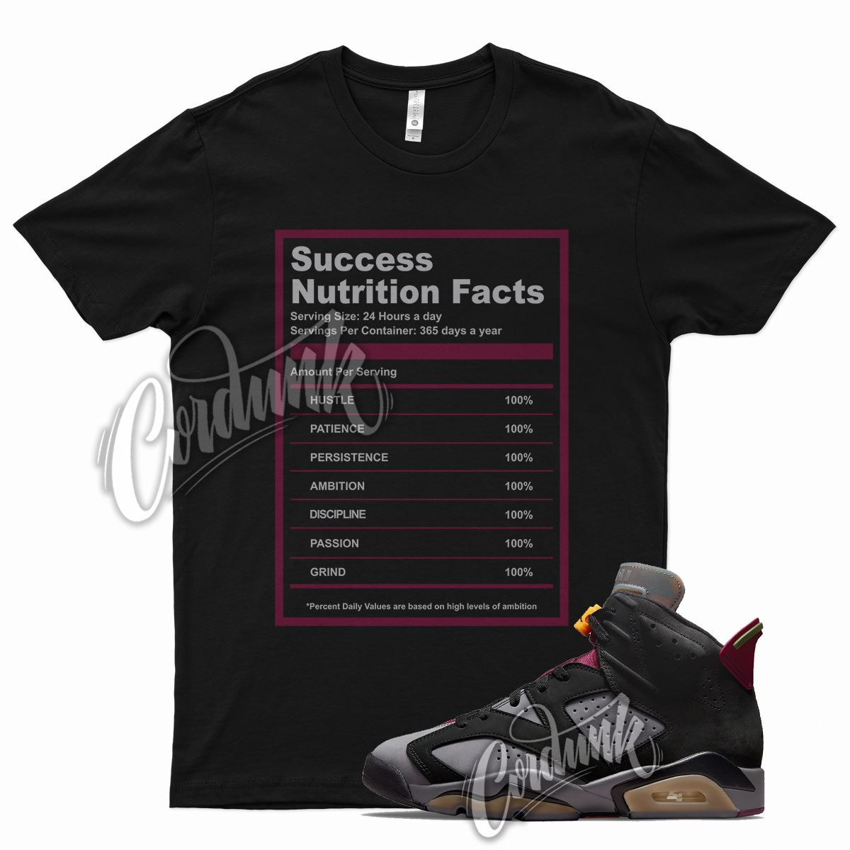 Black SUCCESS Shirt for Air J1 6 Bordeaux Graphite Dark Grey Maroon Charcoal