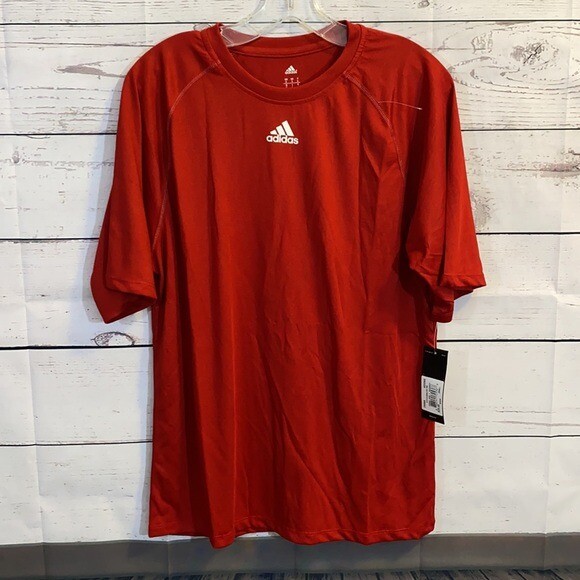 Adidas Tee Shirt Top Mens Small Red Short Sleeve Climate Crew Logo Basic