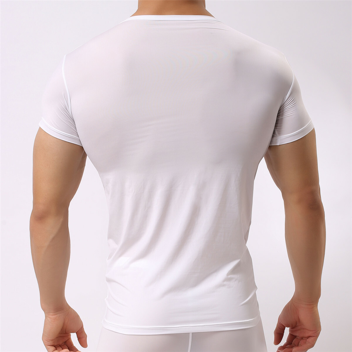 Men Smooth Gym Sport T-shirt Fitness Muscle Stretch Soft Tee Tops Clothes Basic