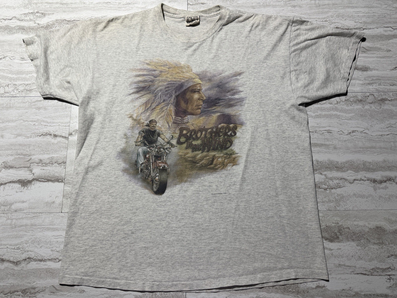VTG CMJ Mens XL Brothers In The Wind Motorcycle Biker Indian Graphic Shirt 90s