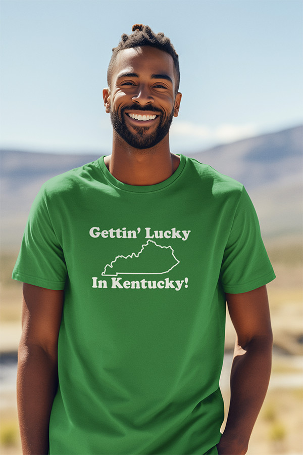 Gettin Lucky In Kentucky – classic hipster humor – Unisex Cotton T-Shirt Shirt
