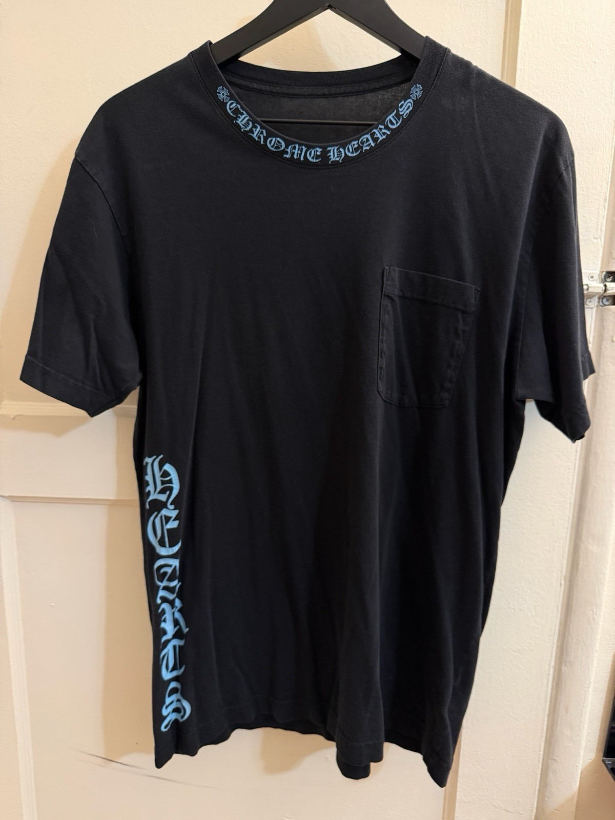 Chrome Hearts Blue Script Neck Logo Pocket Tshirt Large
