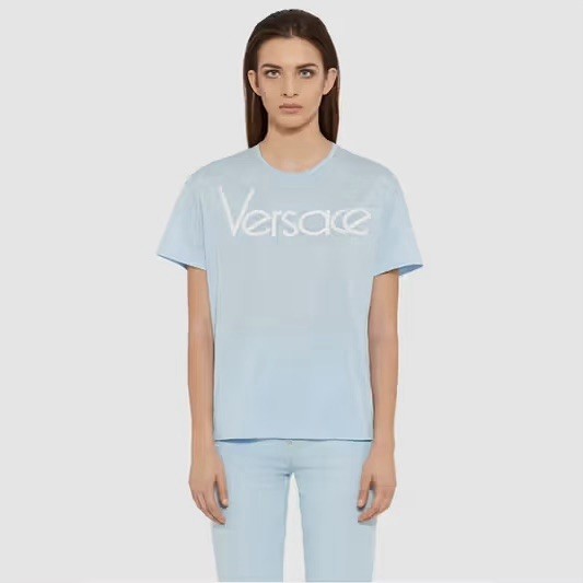 VERSACE NWT 90’s Tribute Runway Blue Logo Tee Shirt Medium Collectible Designer