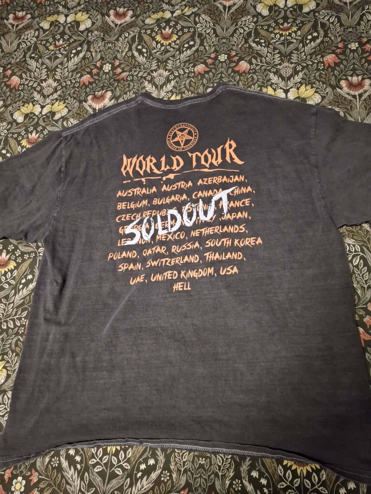 Blackcraft Cult World Tour T Shirt Size XL Gray Short Sleeve Double Sided Gothic