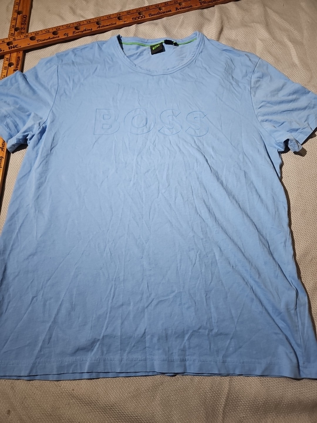 Hugo Boss Shirt Mens XXL 2XL Blue Textured Spellout Casual Streetwear Tee