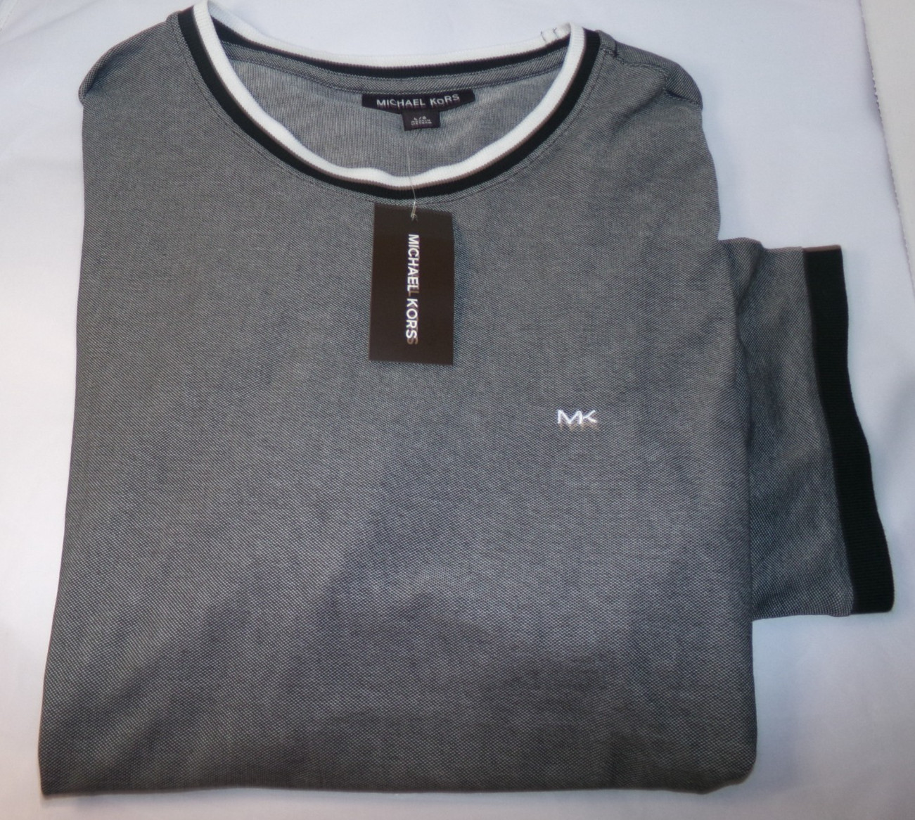 MICHAEL KORS MENS S/S PIQUE T-SHIRT~MED~BLACK & WHITE~NWT