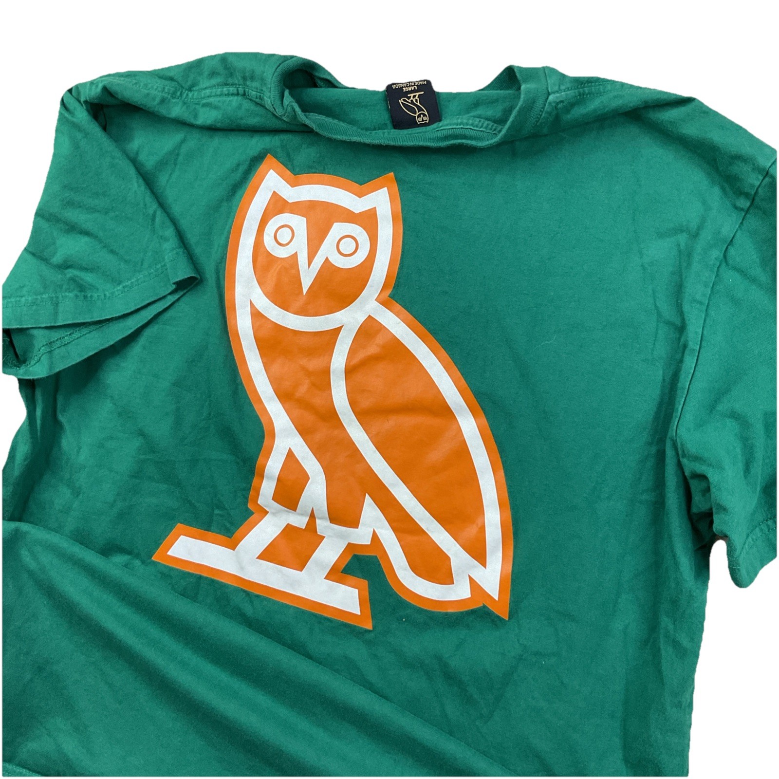 OVO T-Shirt Men Sz L Forever October’s Very Own Drake Owl Green Owl Double Sided