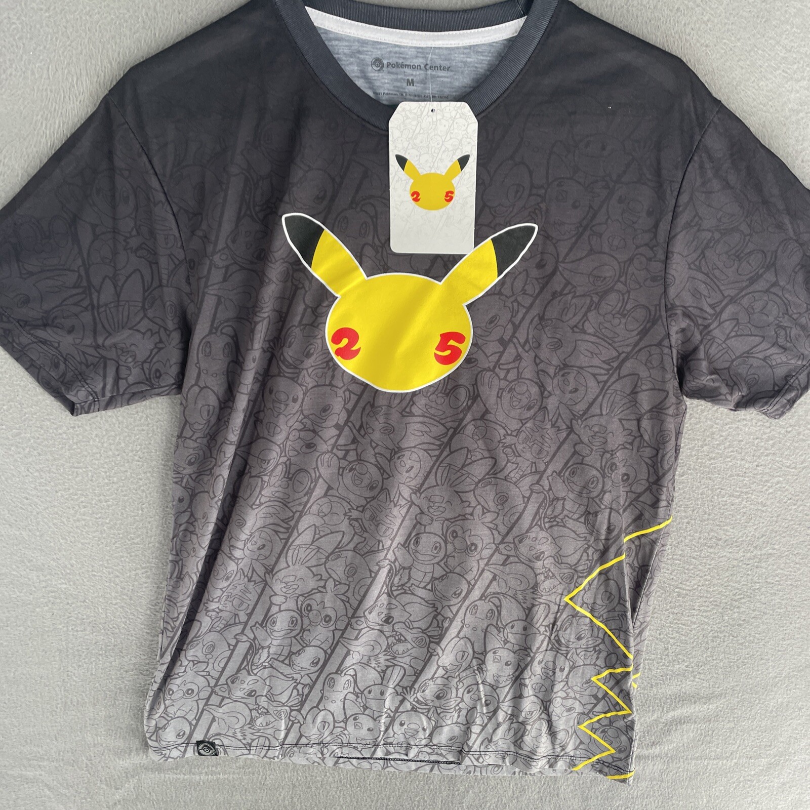 Pokémon Pikachu 25 Anniversary Shirt Mens Medium Short Sleeve RARE NWT Gray