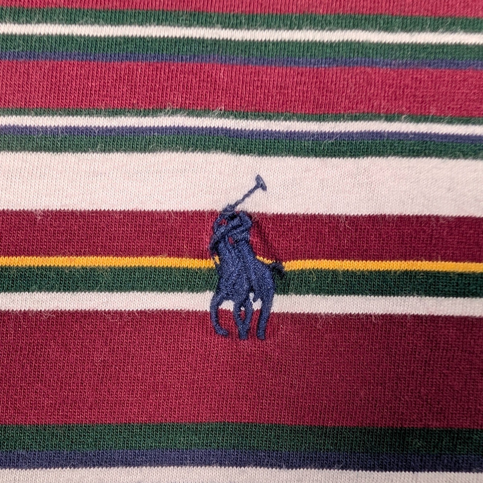 Polo Ralph Lauren T-Shirt Mens Large Burgundy Multi Stripe Classic Fit Pony