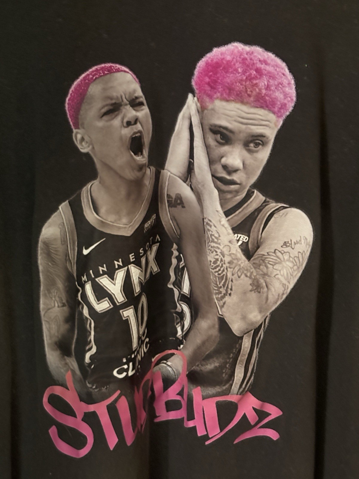 Men’s STUDBUDZ Black/Pink/bleach flecks/ Graphic Print Crew Neck