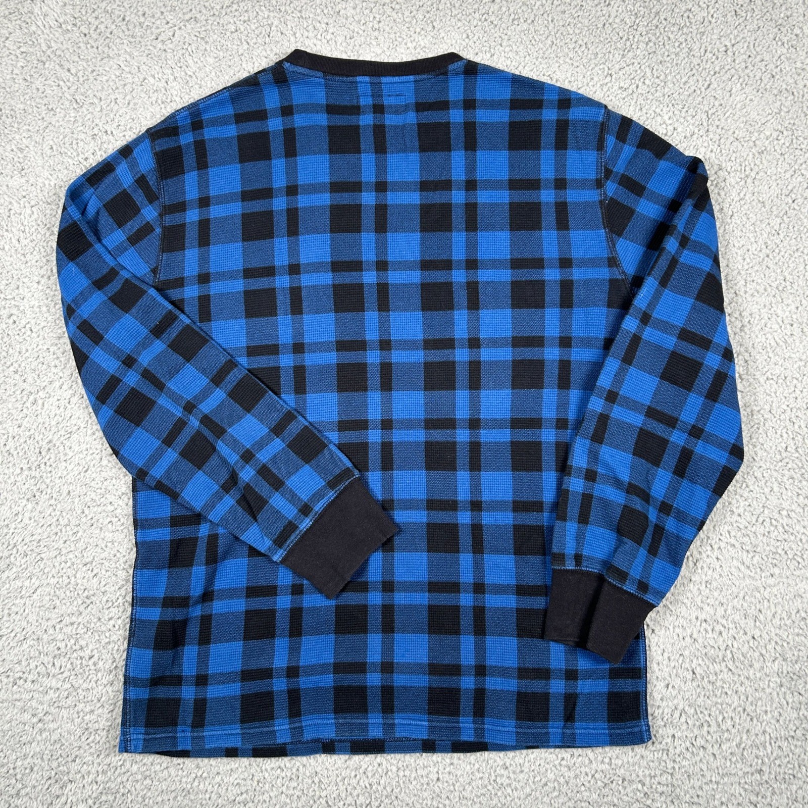 Polo Ralph Lauren Sweater Mens Medium Blue Black Plaid Waffle Knit Preppy