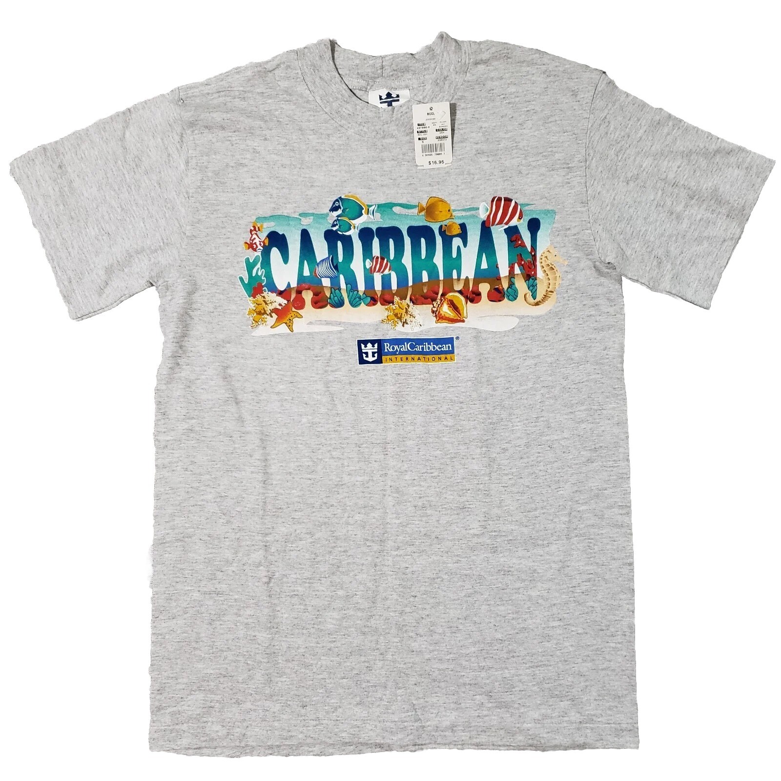 NWT Royal Caribbean International T-Shirt Size Small Gray Aquatic Fish Seahorse