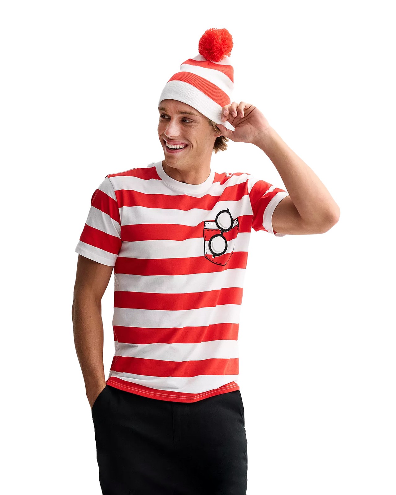 Where’s Waldo T-Shirt Men’s Costume Dress Up Tee and Beanie Set