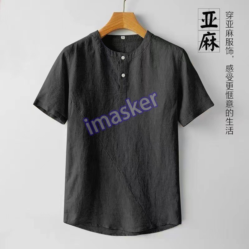 Retro Chinese Style Mens Pullover Linen Short Sleeve Tops T Shirts Summer Casual