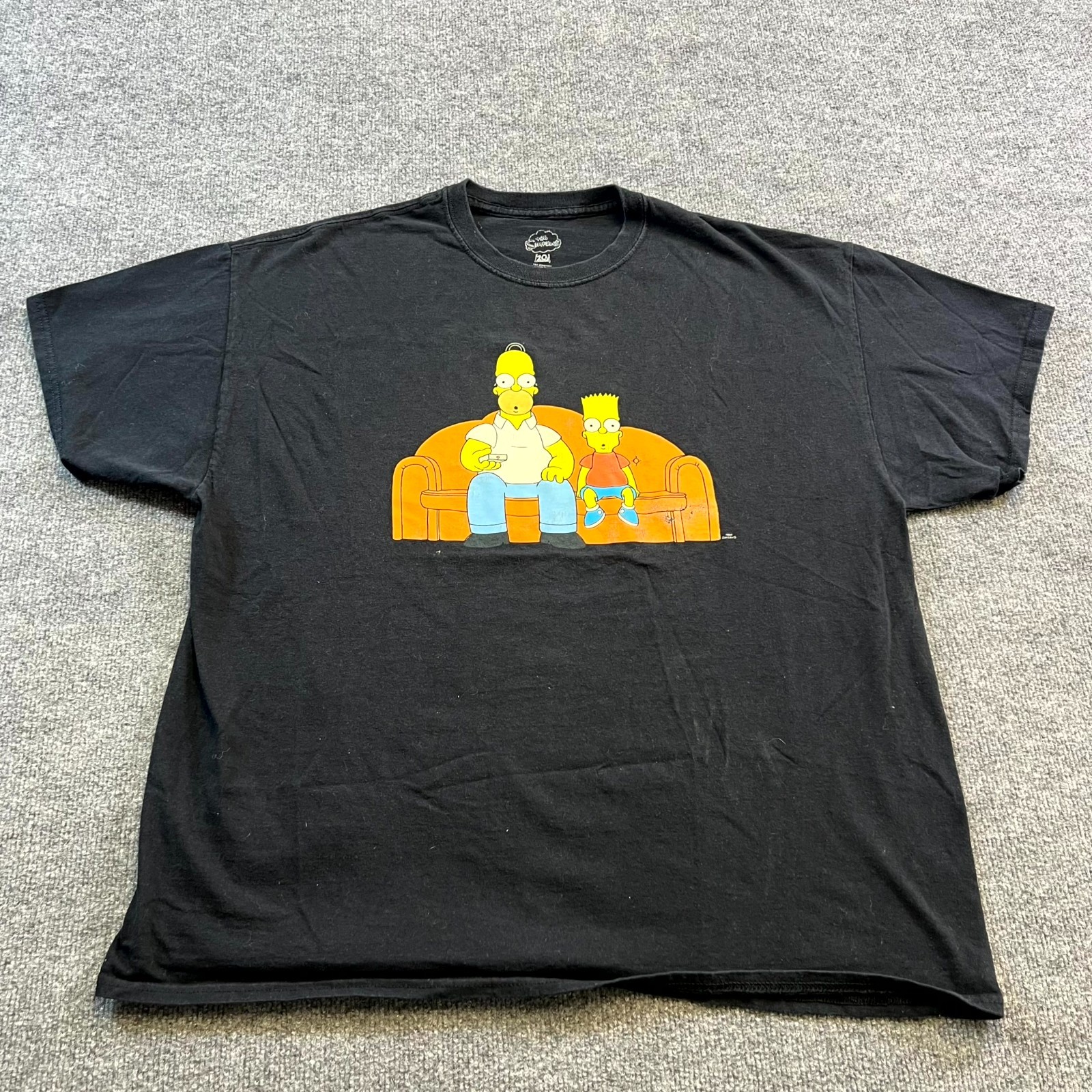 The Simpsons T-Shirt Mens 2XL Black Cotton Graphic Homer And Bart On A Couch