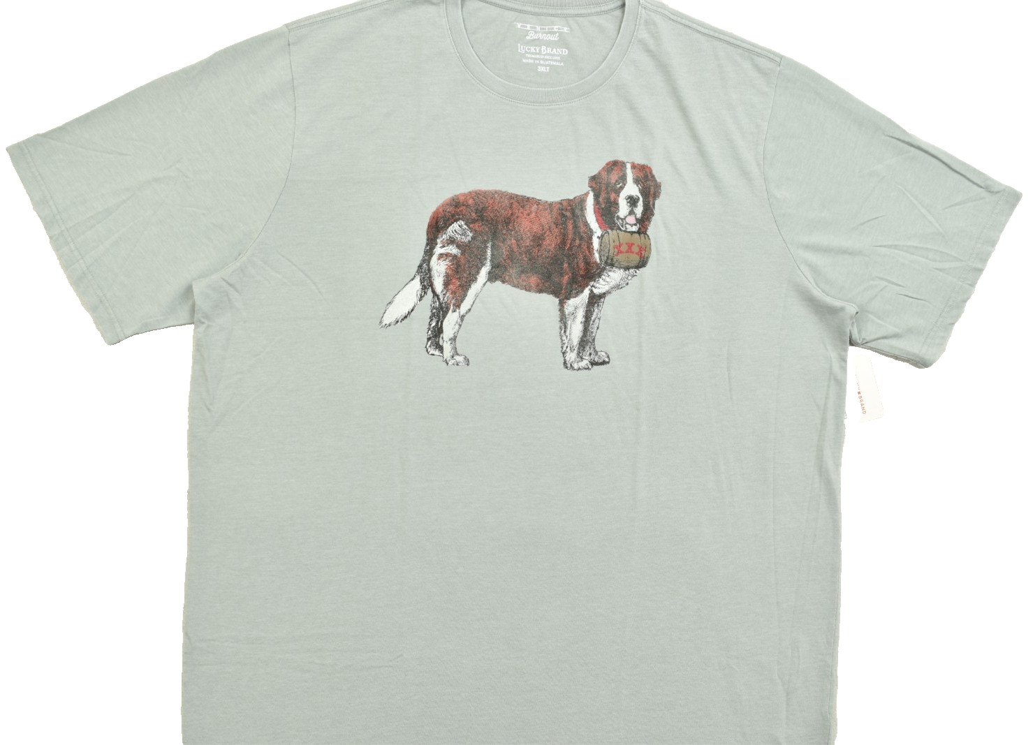 Lucky Brand Men’s St. Bernard Dog Tee Short Sleeve Gray Crew Neck Size 3XLT NEW